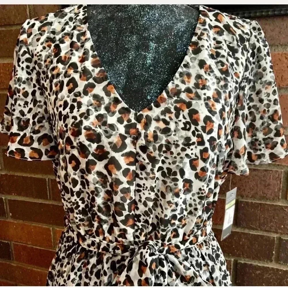 Sharagano Leopard Print Flutter Dress Nwt - image 3